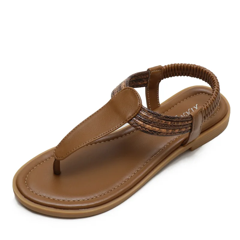 

Retro Soft Sole Thong Sandals Ladies Simple Versatile Summer New Bohemian Ethnic Style Color Matching Travel Beach Roman Shoes