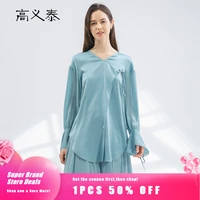 100 satin mulberry silk panel georgette silk flared cropped sleeve woman tshirts v neck lake blue patchwork t shirt by201