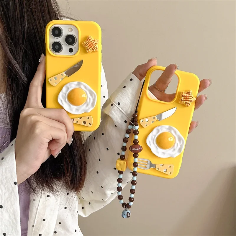 Корейский Веселый Чехол для омлета и столовых приборов iPhone X S Max 11 12 13 14 15 Pro с