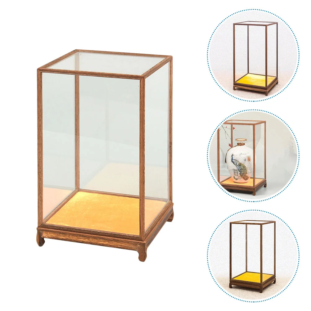 

Wood Carving Glass Cover Desktop Figurine Case Household Display Multi-function Supply Collection Accessory