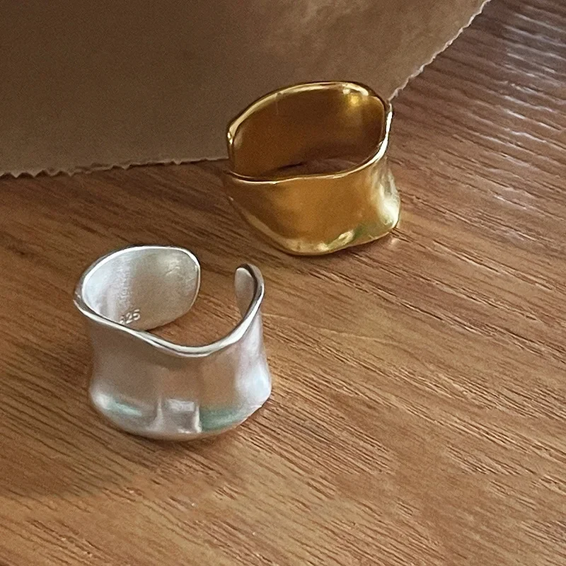 XINYIB стерлингового серебра 925 пробы широкие золотые кольца для женщин модные