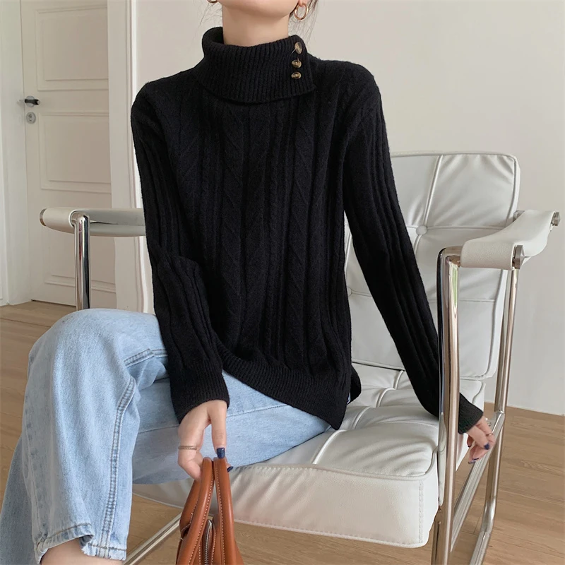 MEXZT полуводолазка женский винтажный вязаный пуловер с длинными рукавами зимние