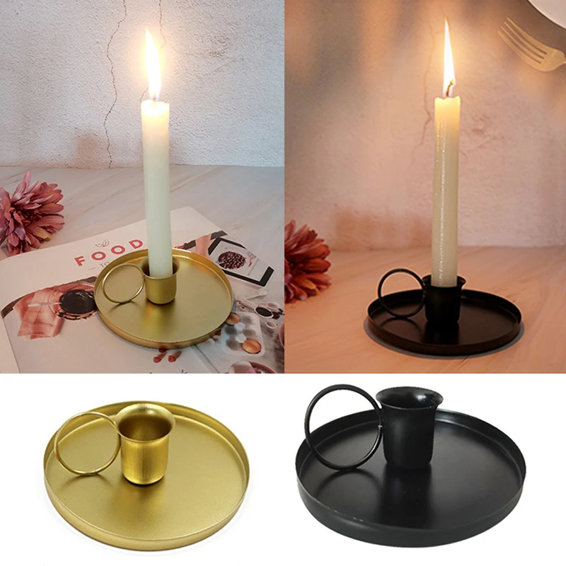 

Retro Metal Candlestick Creative Candle Holder Desktop Adornment Ornaments Indoor Wrought Iron Handle Home Wedding Decoration