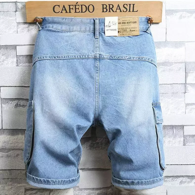 2022New Denim Jeans Shorts Straight Denim Shorts Multi-pocket Jeans Good Quality Men Loose Casual Short Jeans Knee Length  Jeans