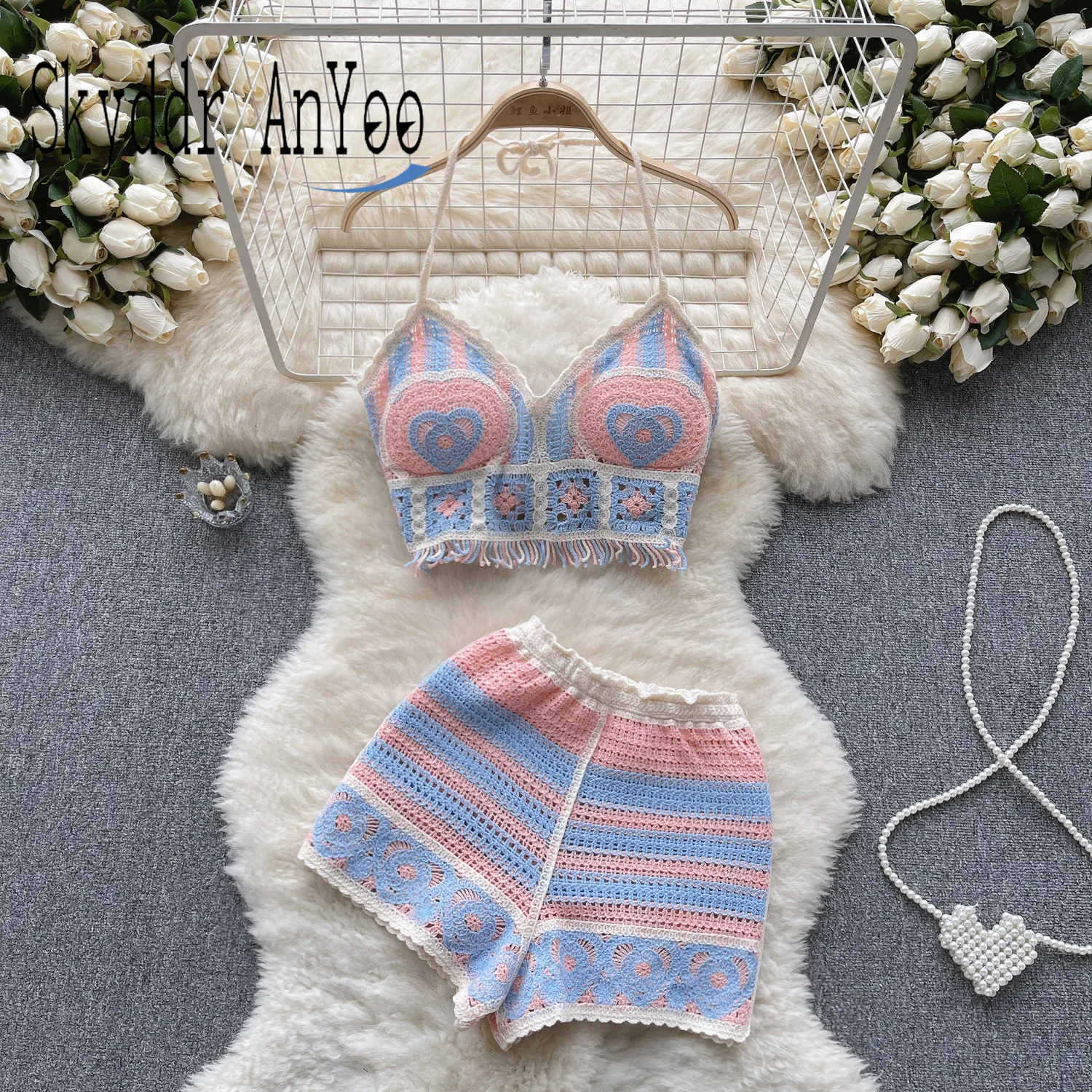 

Женский летний Трикотажный костюм с бахромой и шортами