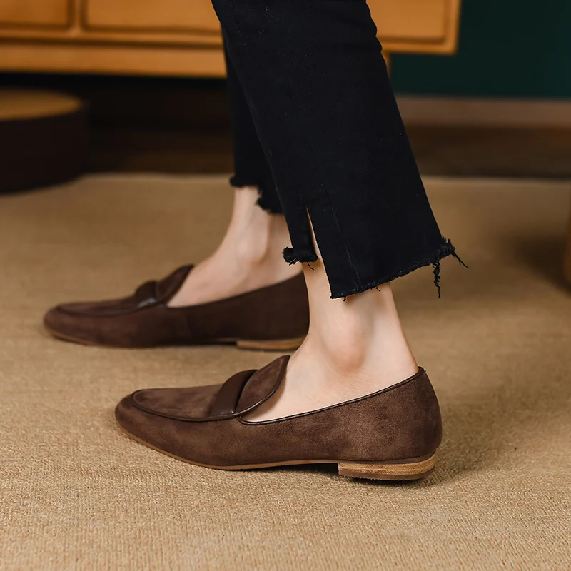 

Kid Women‘s Flats Suede Flat Female Retro Casual Loafer For Spring Slip On Korea Style Women Simple Shoes Round Toe
