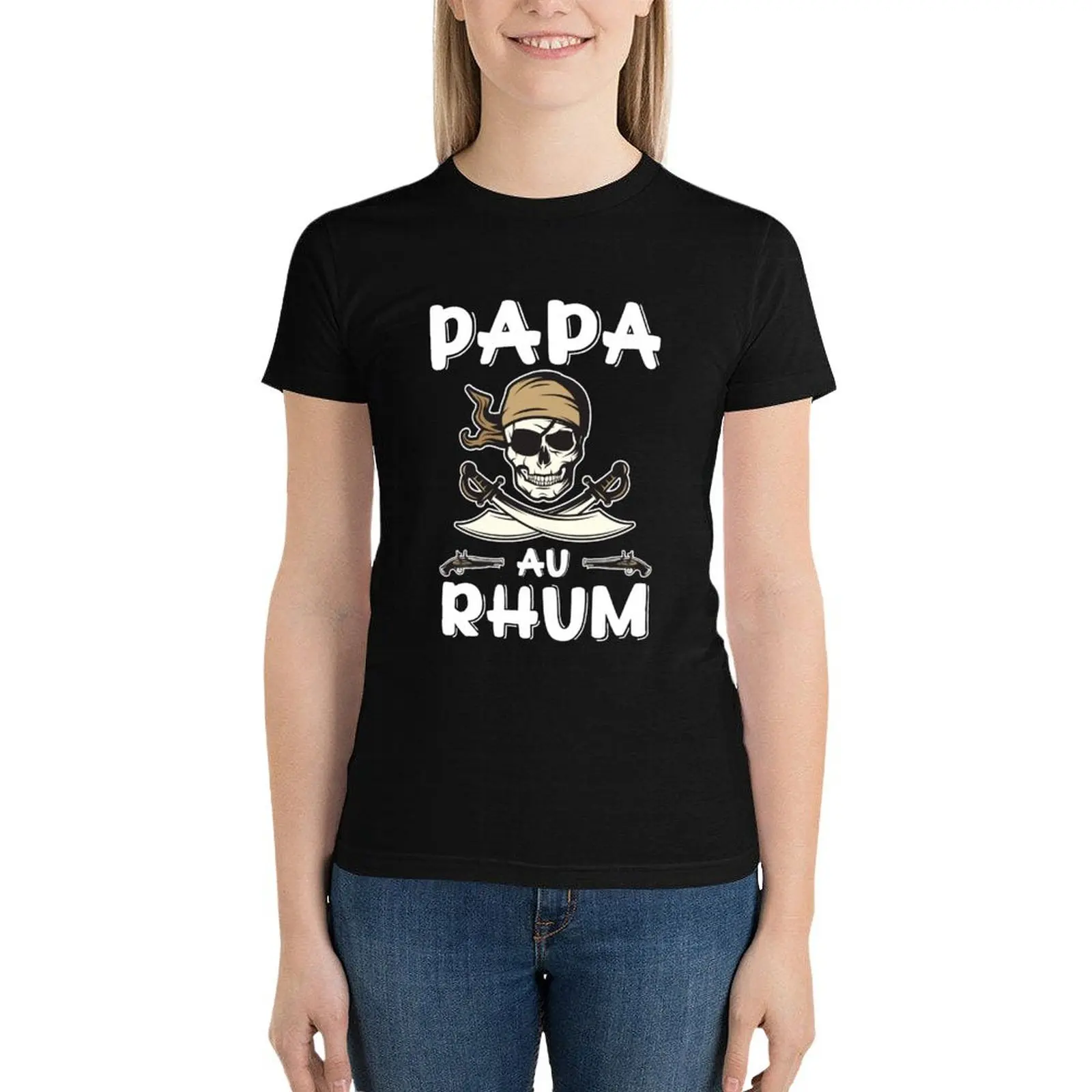 Папа Au Rhum Pirate Cadeau de Christmas Des Pères Футболка забавные заготовки Женские топы