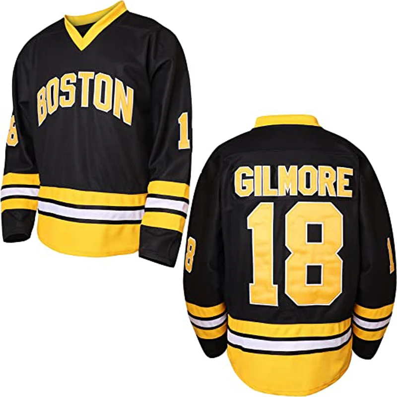 

1996 Movie Ice Hockey Jersey Happy Gilmore #18 Boston Adam Sandler Sport Sweater Stitched Letters Numbers Black Sport Jersey