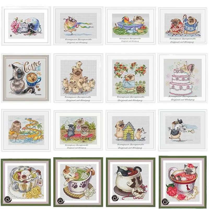 

Cup Kitten Pug Dog Animal Series Cross Stich Embroidery set Electronic drawing Cross Stich Needlework PDF by Email