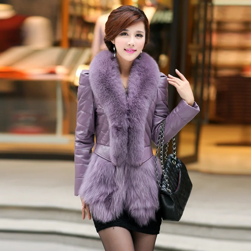 

2023Leather jacket,High Quality Genuine Sheepskin Leather Jackets Women 90%white Duck Down Coat Female Fox Fur Collar Women's Cl