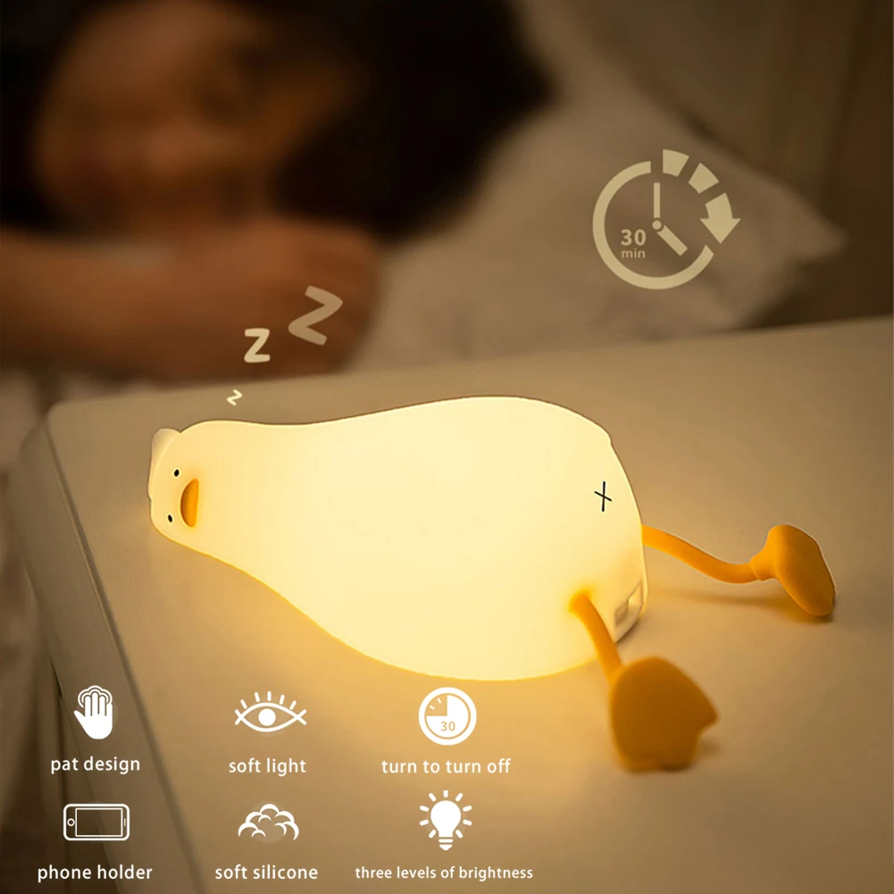 

Duck Nightlights Led Night Light Rechargeable Cartoon Silicone Lamp Patting Switch Children Kid Bedroom Decoration Birthday Gift