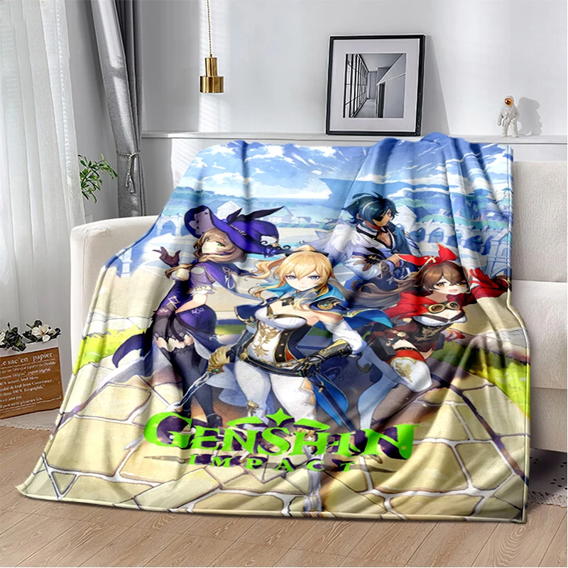 

Genshin Impact HD printed custom lightweight flannel blanket office and home travel fashion gift blanket Customizable drawings