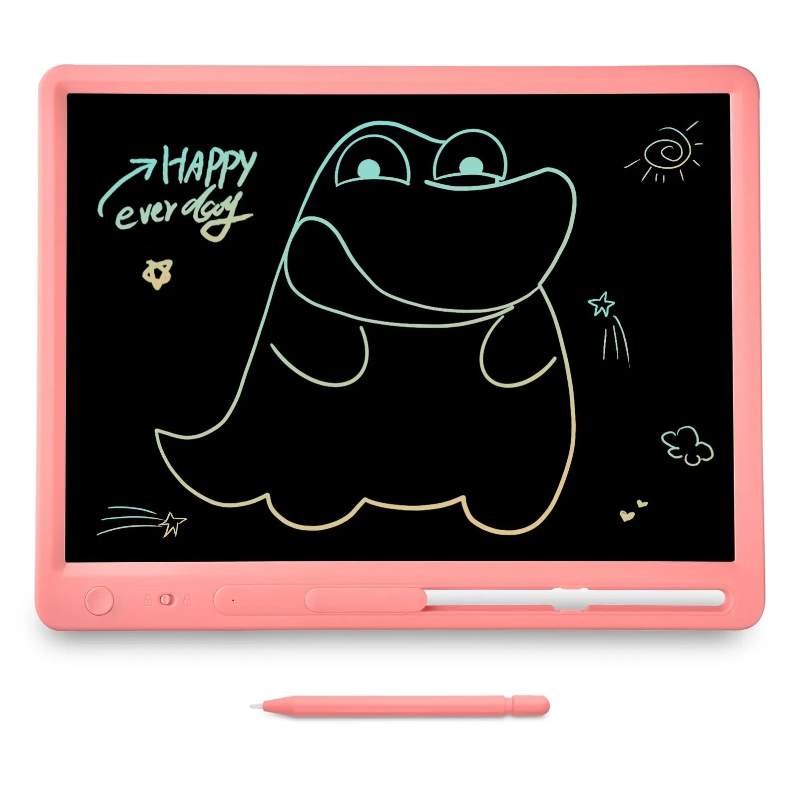 

12"x9" Digital LCD Writing Pad with Stylus Creates Rainbow Gradient Lines Pink