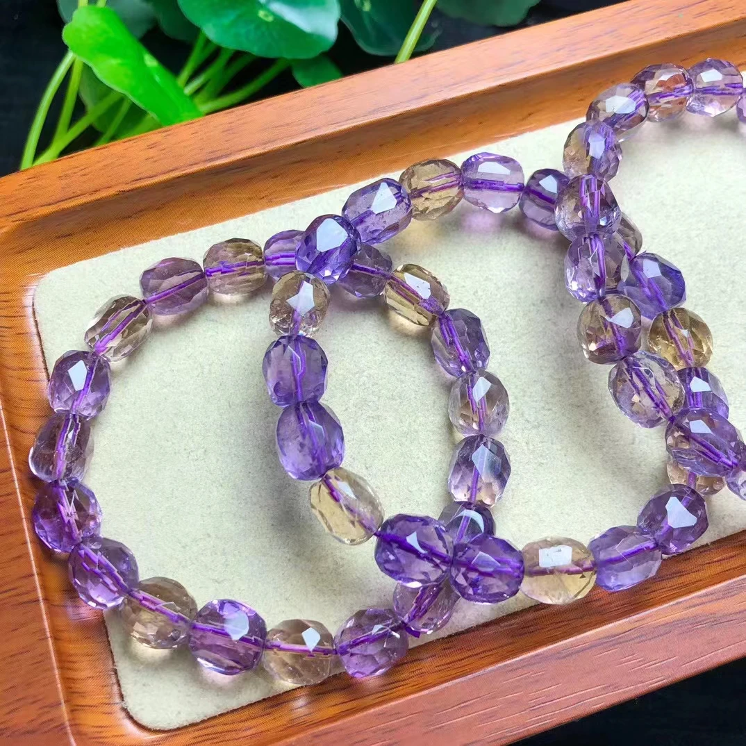 

Cross border hot selling jewelry gifts 8 * 10mm natural crystal natural ametrine faceted bucket bead single loop bracelet jewelr