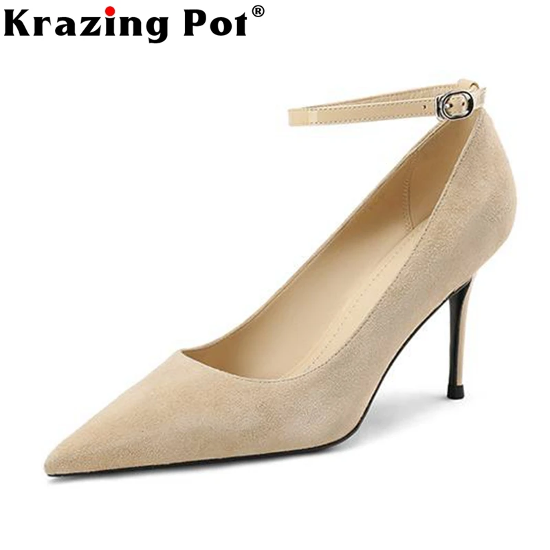 

Женские туфли-лодочки из овечьей замши, с острым носком, на тонком высоком каблуке