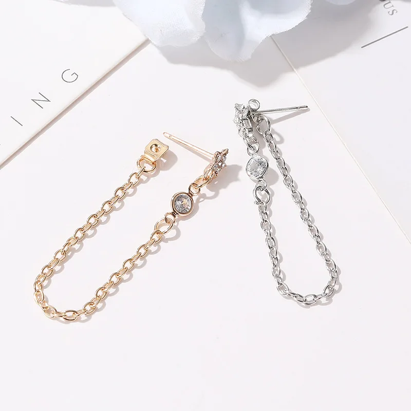 

Korean Crystal Five-pointed Star Stud Earrings Punk Tassel Chain Long Earrings For Women Earing Jewelry Earings Earring N812