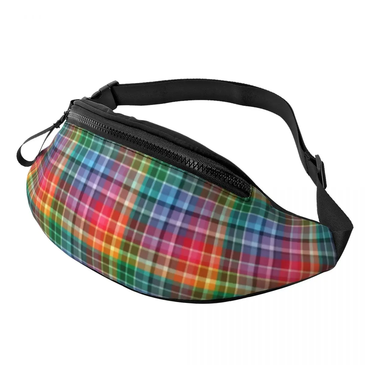 

Rainbow Plaid Waist Bag Colorful Print Women Jogging Waist Pack Picture Polyester Bag