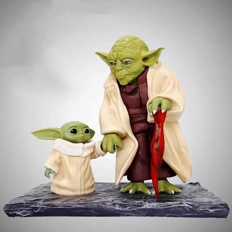 

17cm Disney Star Wars Grogu Master Yoda Action Figure With Sword Jedi Knight Fighting Version Pvc Model Toys Yoda Hand In Hand