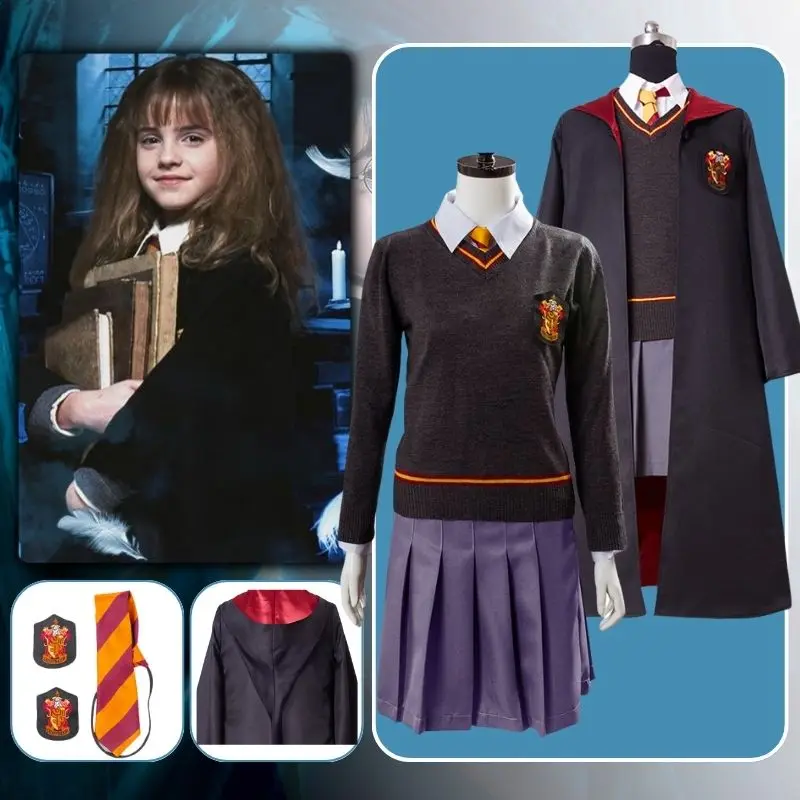 

Костюм для косплея Гермиона Грейнджер, фантастический костюм для детей, униформа для девочек, свитшот, юбка, халат, Детский костюм на Хэллоуин