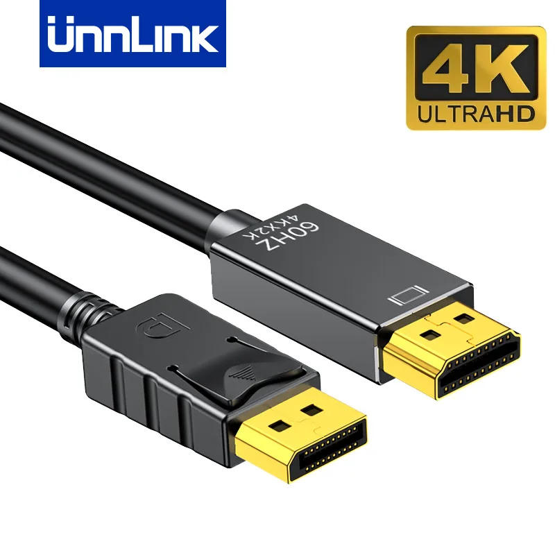 

UNNLINK DP To HDMI Cable 4K60HZ DisplayPort Male To Male HDMI Video Audio Cable Adapter For Computer Laptop TV Projector Monitor