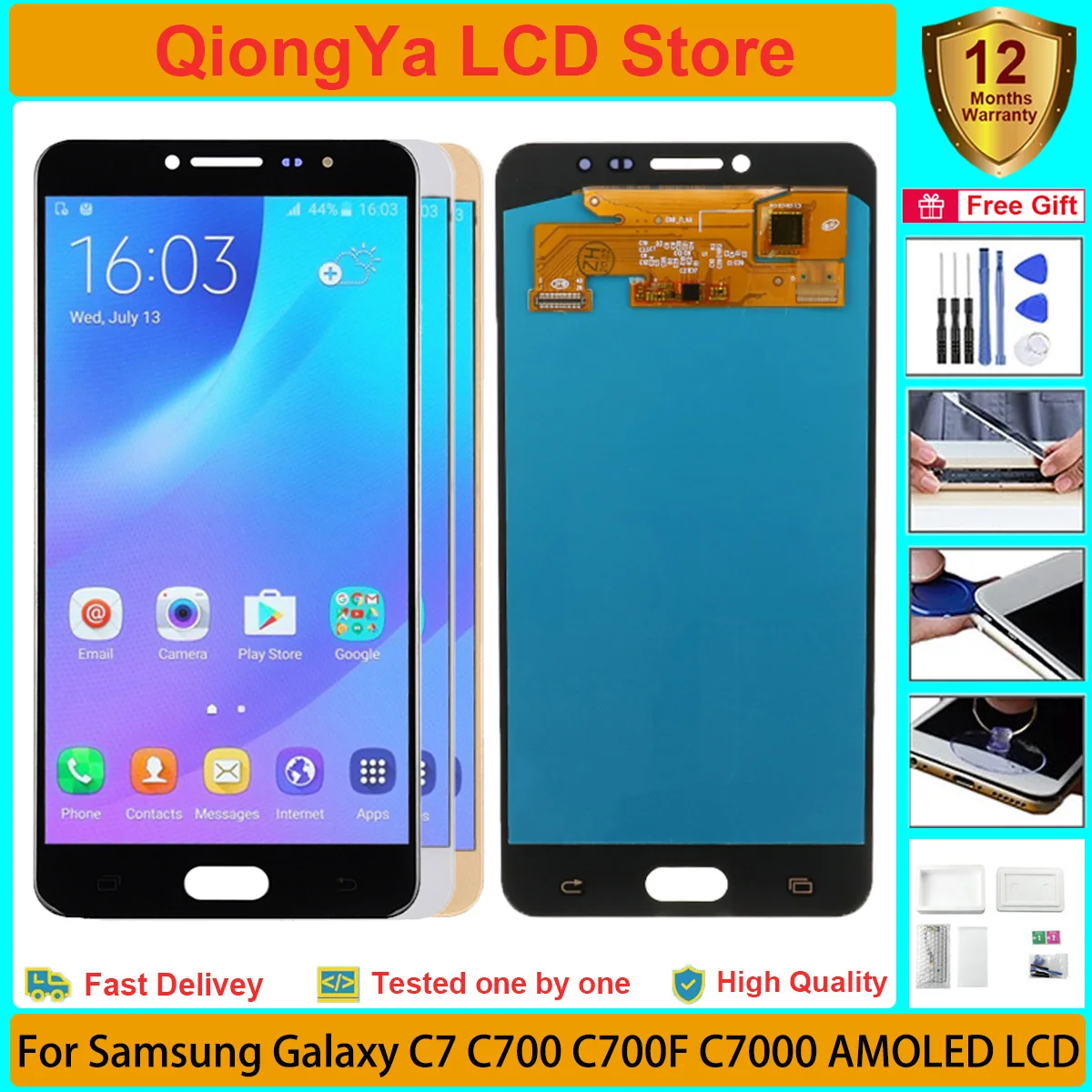 100% Tested 5.7" Super Amoled c7 Display For Samsung Galaxy C7 C700 SM-C700F C7000 LCD and Touch Screen Digitizer Assembly Parts