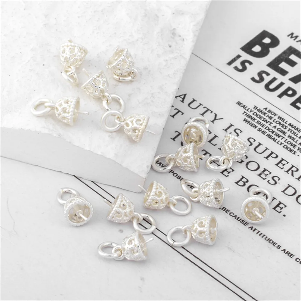 

Silver hollow sticky half hole cap holder 6mm sheep's eye needle bead holder cap cover needle pendant pearl accessories