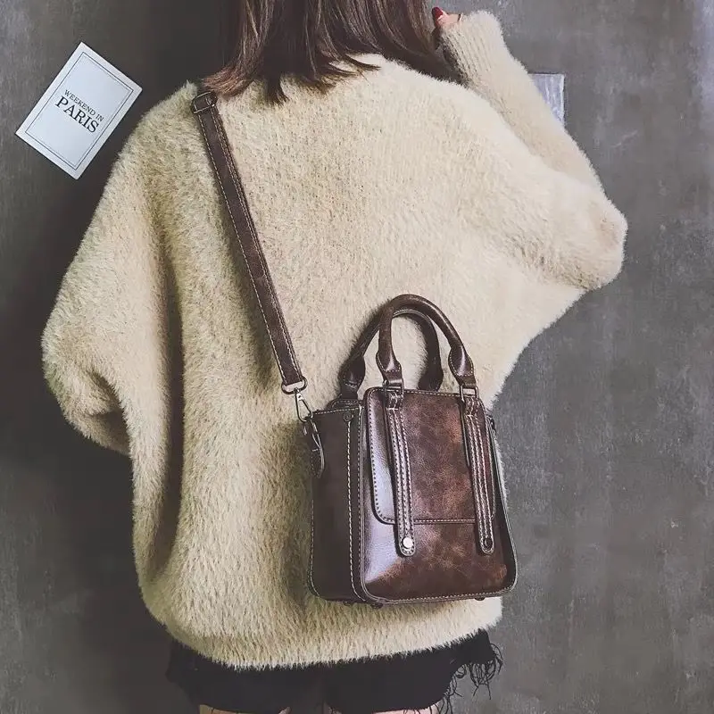 Women's Handbag Square Pu Leather Retro British Fashion Versatile Student Commuter Messenger Bag Single Shoulder Women's Bag New