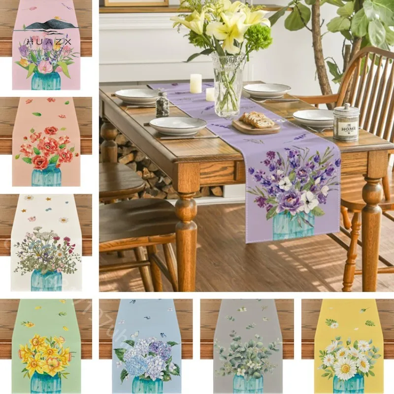 

Purple Lavender Vase Table Runner Summer Flower Long Rectangular Tablecloth for Kitchen Dining Table Home Party Decor Tablecover