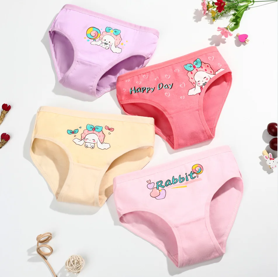 4pcs/Lot Cotton Baby Girls Kids Short Briefs Children's Cartoon Underwear Triangle Panties Underpants 2-9Years - купить по