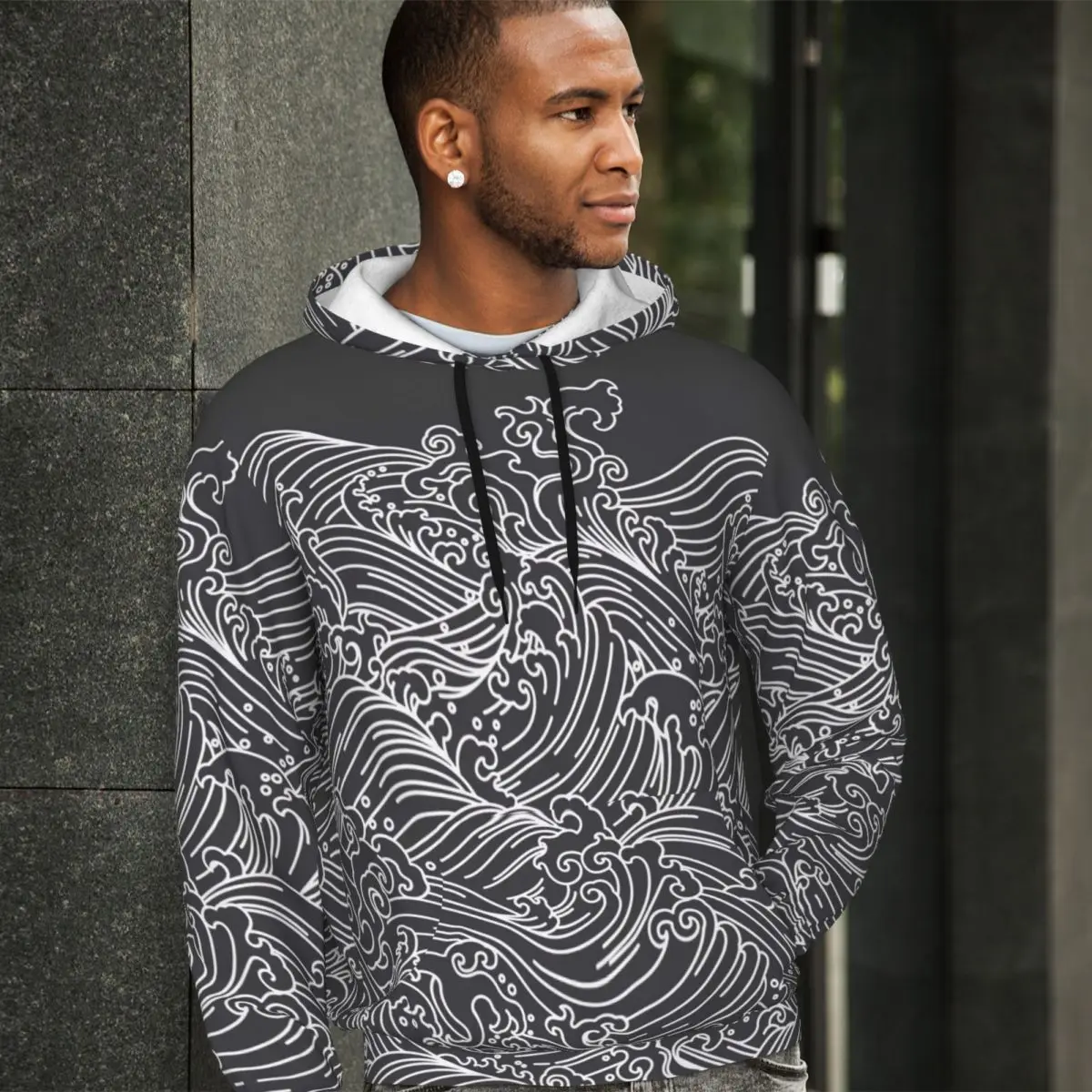 

Japan Ocean Wave Streetwear Hoodies Winter Cartoon Print Harajuku Pullover Hoodie Man Oversize Loose Velvet Warm Sweatshirts