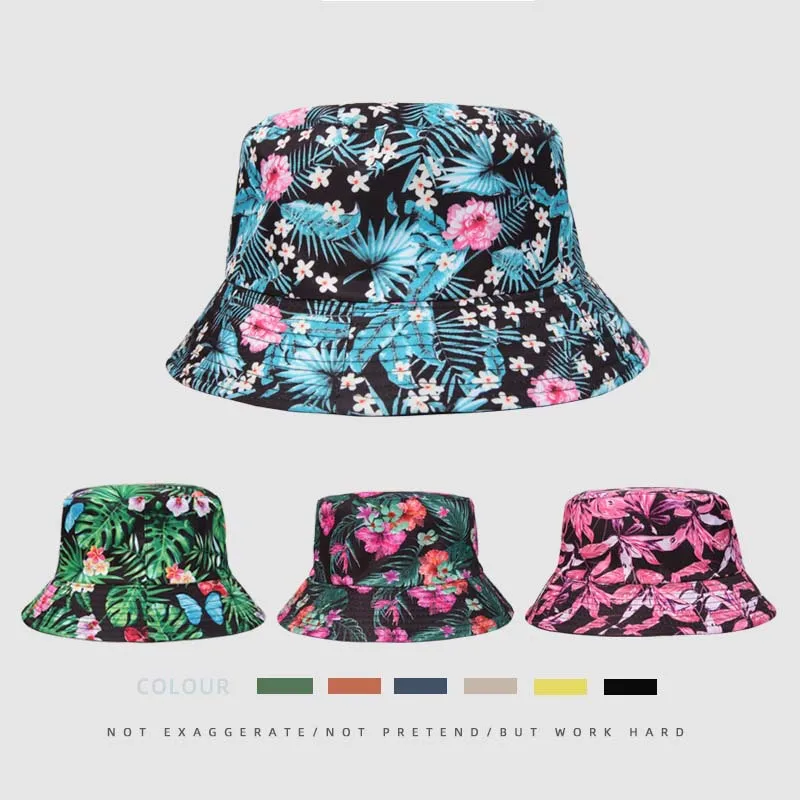 

Printed fisherman hat plant leaf hat double-sided creative European and American wind basin hat cover face breathable hat