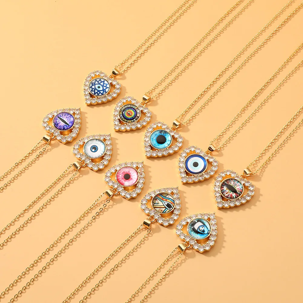

High Quality New Hip-hop Devil's Eye Pendant Heart-shaped Creative Personality Necklace Versatile Jewelry Party Holiday Gift