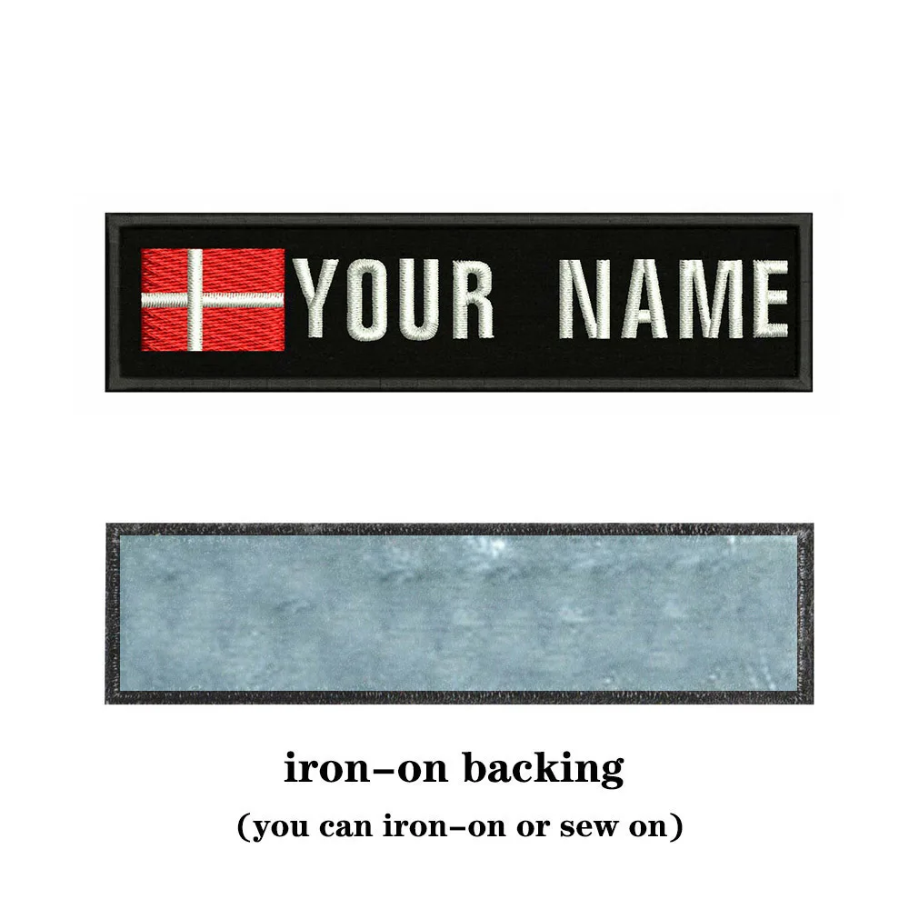 Danish Flag Denmark 10X2.5cm Embroidery Custom Name Text Patch Stripes Badge Iron On Or Velcros Backing Patches |