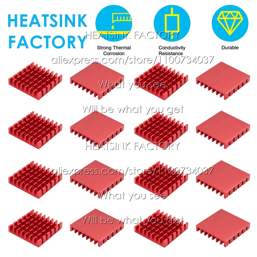 

Красный зигзаг, 25x25x5 мм, алюминиевый радиатор, термоклейкая прокладка, охладитель для 3D принтера, IC, модуль транзистора, печатная плата