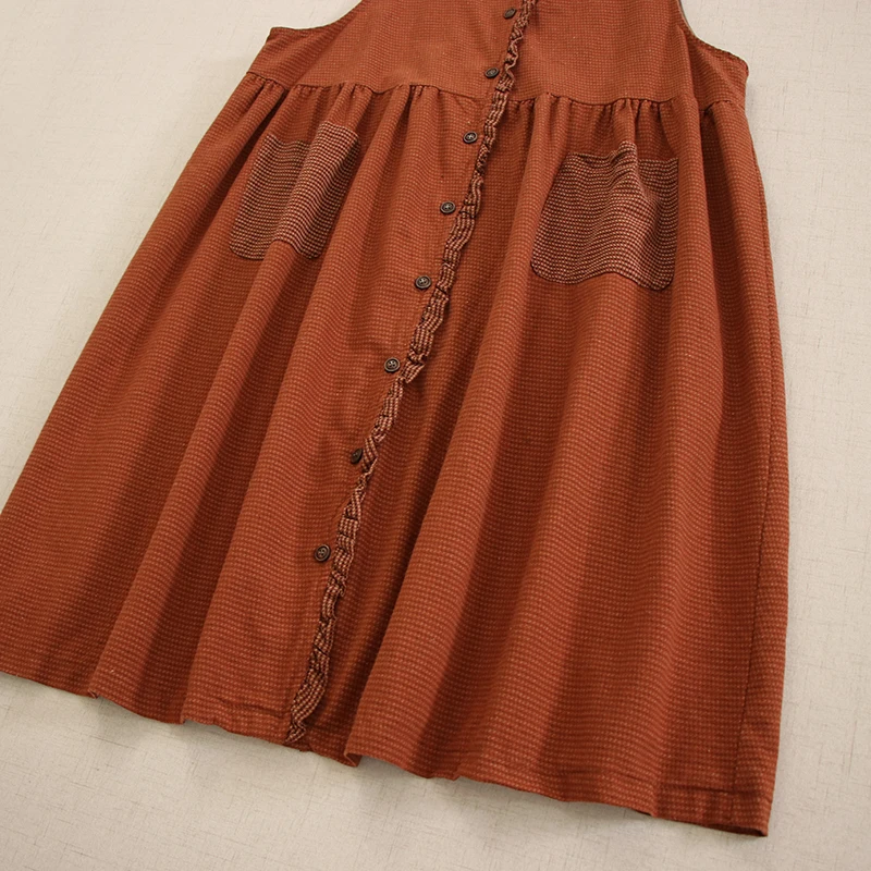 Женское винтажное платье-майка в клетку с круглым вырезом