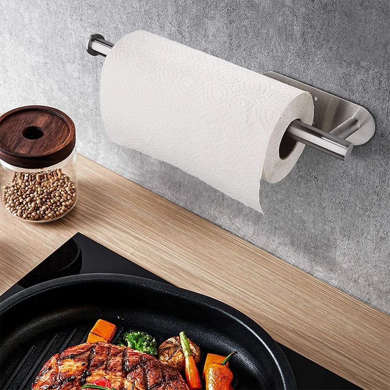

Kitchen Lengthen Storage Rack Adhesive Stainless Steel Paper Towel Holder Toilet Roll Paper Holder No Hole Punch Toilet