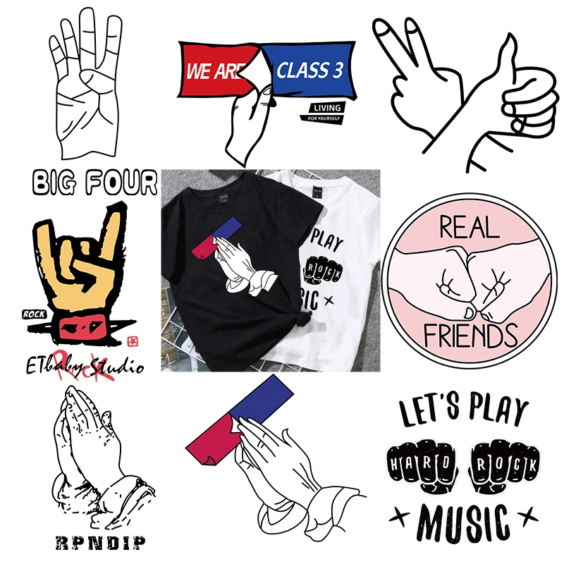 

Pray Gesture Brother loyalty Heat Transfer Sticker DIY Punk Rock Hand Iron Badge Patch Accessory On T-shirt Applique Decor