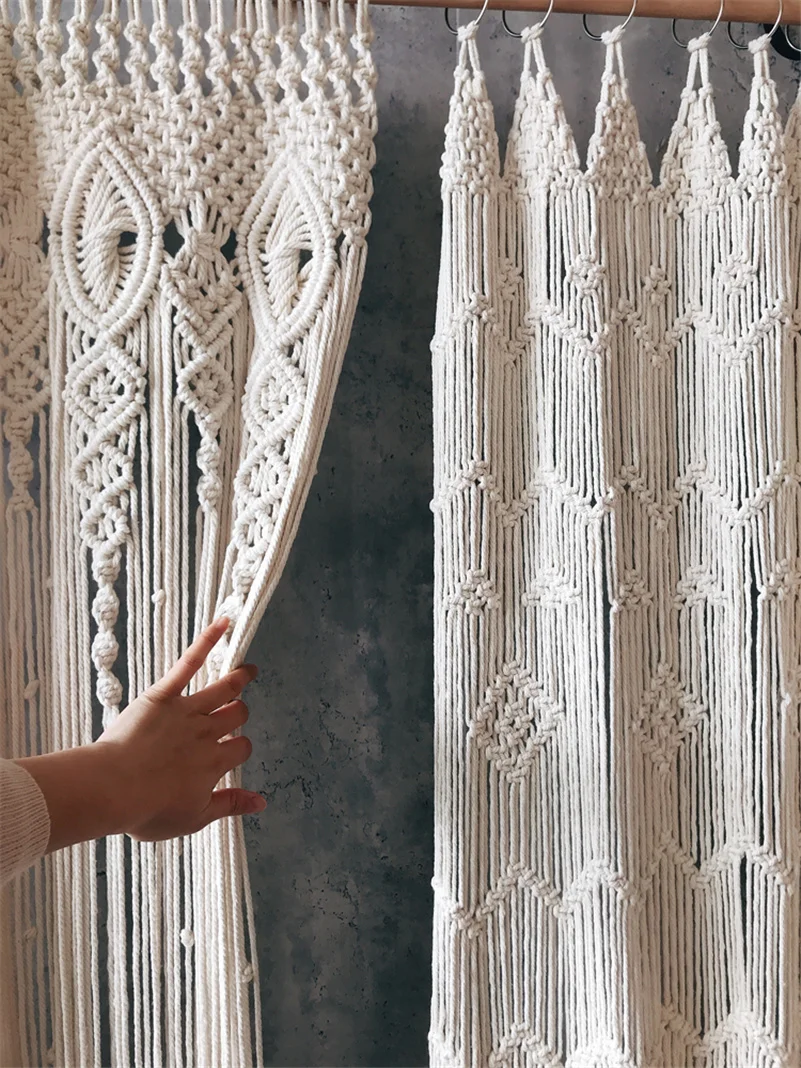 

Hand-woven Macrame Cotton Door Curtain Tapestry Wall Hanging Art Tapestry Boho Decoration Bohemia Wedding Backdrop Tapestry