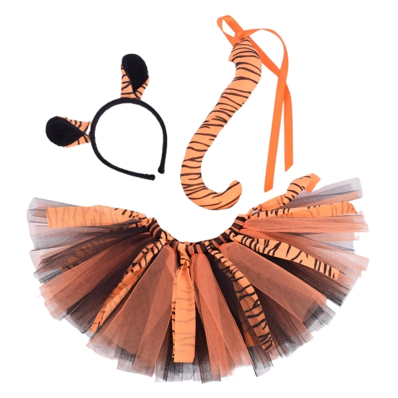

Tiger Ears Headband Tail Tutu Skirts for Halloween Cosplay Costume Party Decor