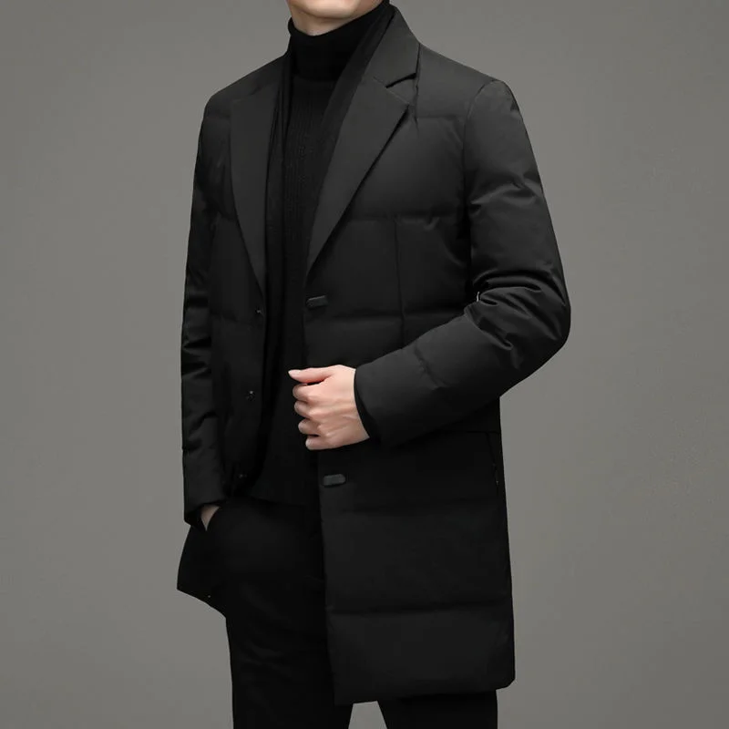 

HOO 2023 мужской плотный пуховик средней длины с воротником Молодежный теплый пиджак на белом утином пуху