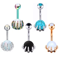 1pc 14g bar belly bar ball punk claw skull belly piercing jewelry white opal navel piercing sex hand belly button rings earrings