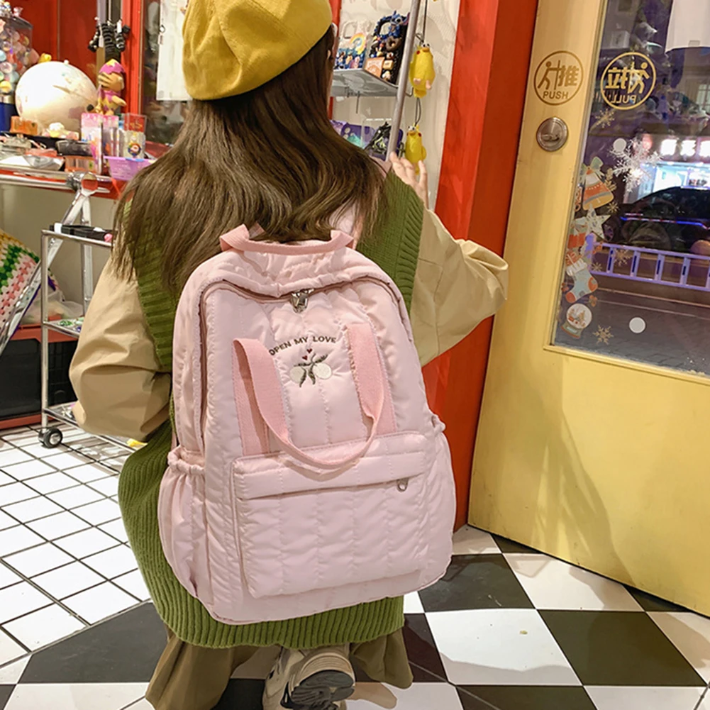 

Girls Backpacks Korean Fashion Soft Canvas Back Pack School Bag Autumn Winter New Style Portable Shoulder Back Down Backpack