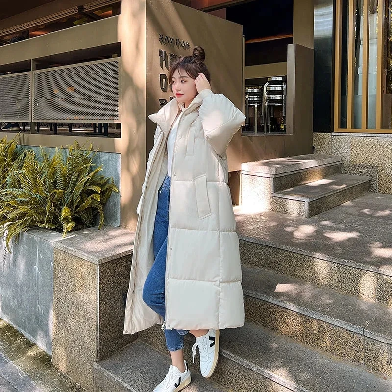 2022 Korean Loose Cotton Coats Women's Winter Jackets Parkas Long Hooded Down Cotton Coats Women Thicken Warm Snow Outwear Tops