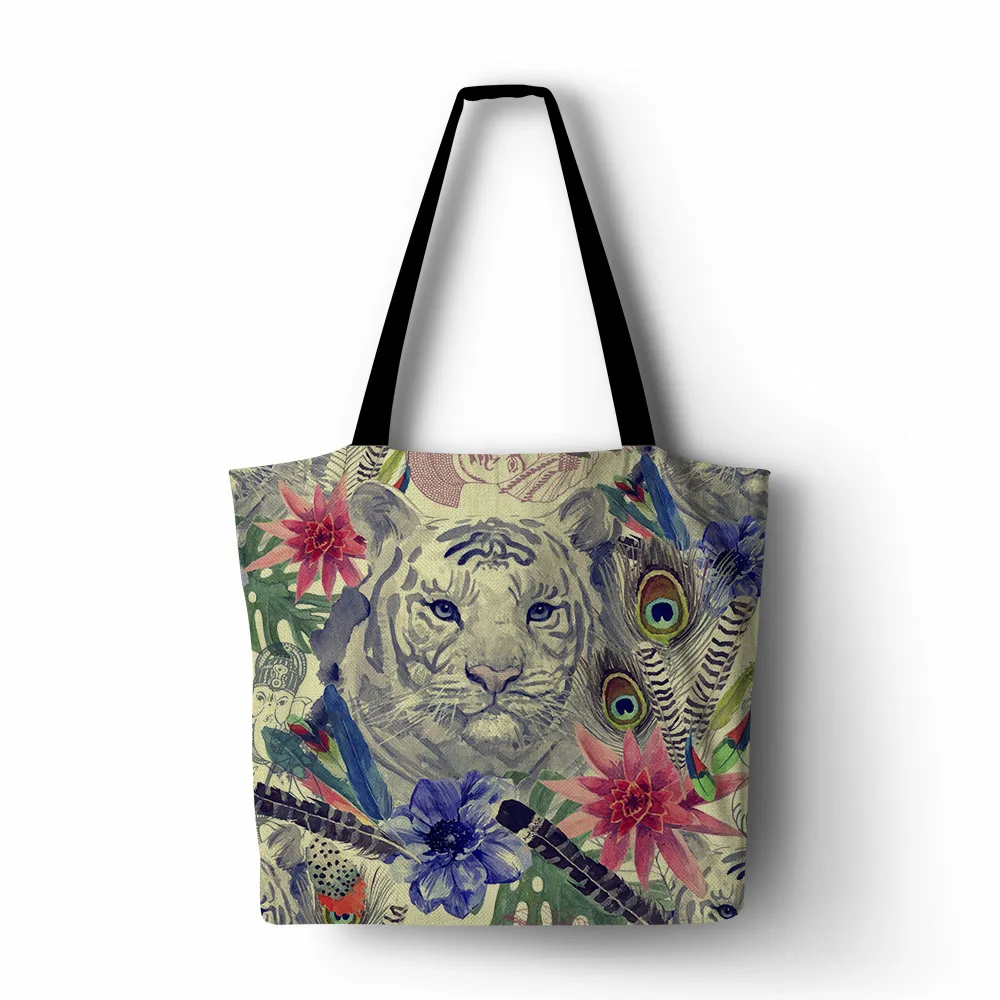 

Сумка-шоппер из льна и полиэстера, с принтом в виде черепа