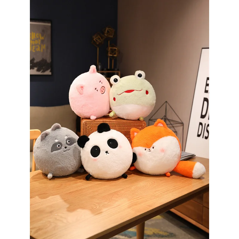 

26cm Cartoon Round Animal Plush Throw Pillow Cute Dinosaur Panda Raccoon Family Sofa Decoration Doll Children's Gift Toys