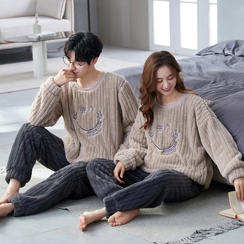 QUHENG Winter Flannel Pajamas Set for Women Man 2022 Autumn Pijamas Mujer Home Clothes Suits Full Sleeve Warm Pyjama Sleepwear