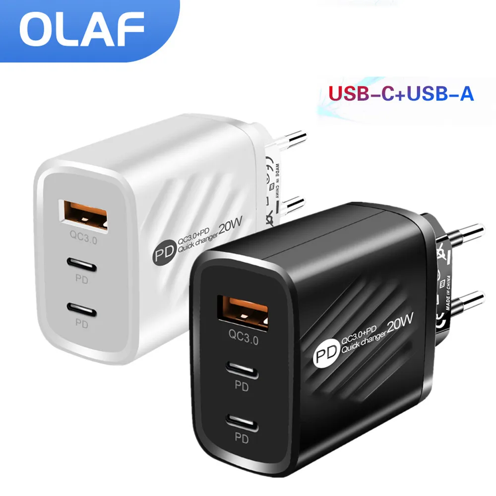 Olaf – chargeur PD 66W à 3ports USB type-c  charge rapide  adaptateur d'alimentation pour téléphone