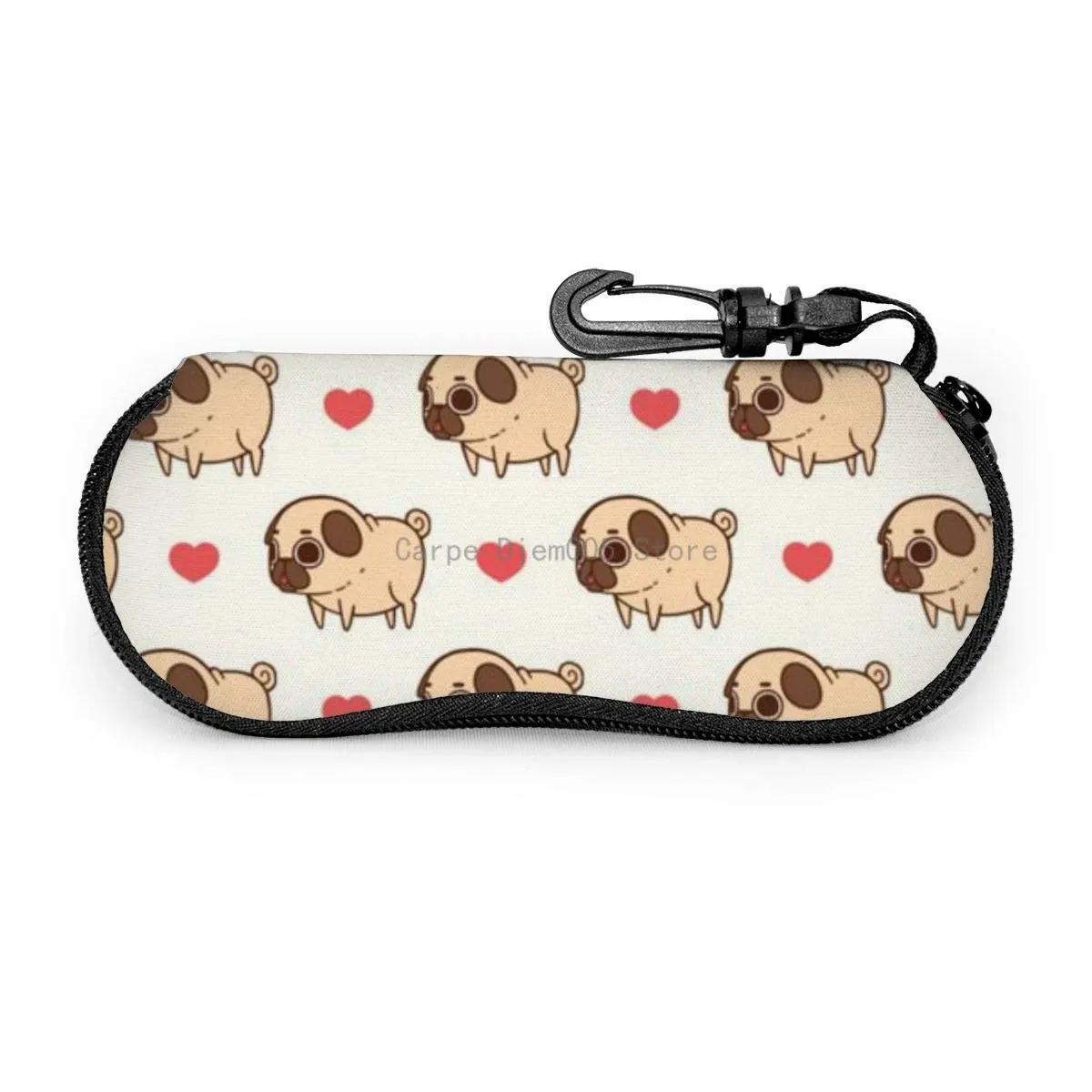 

Pug Pet Dog Heart Sunglasses Soft Case Zipper Eyeglass Case Protective Holder With Belt Clip