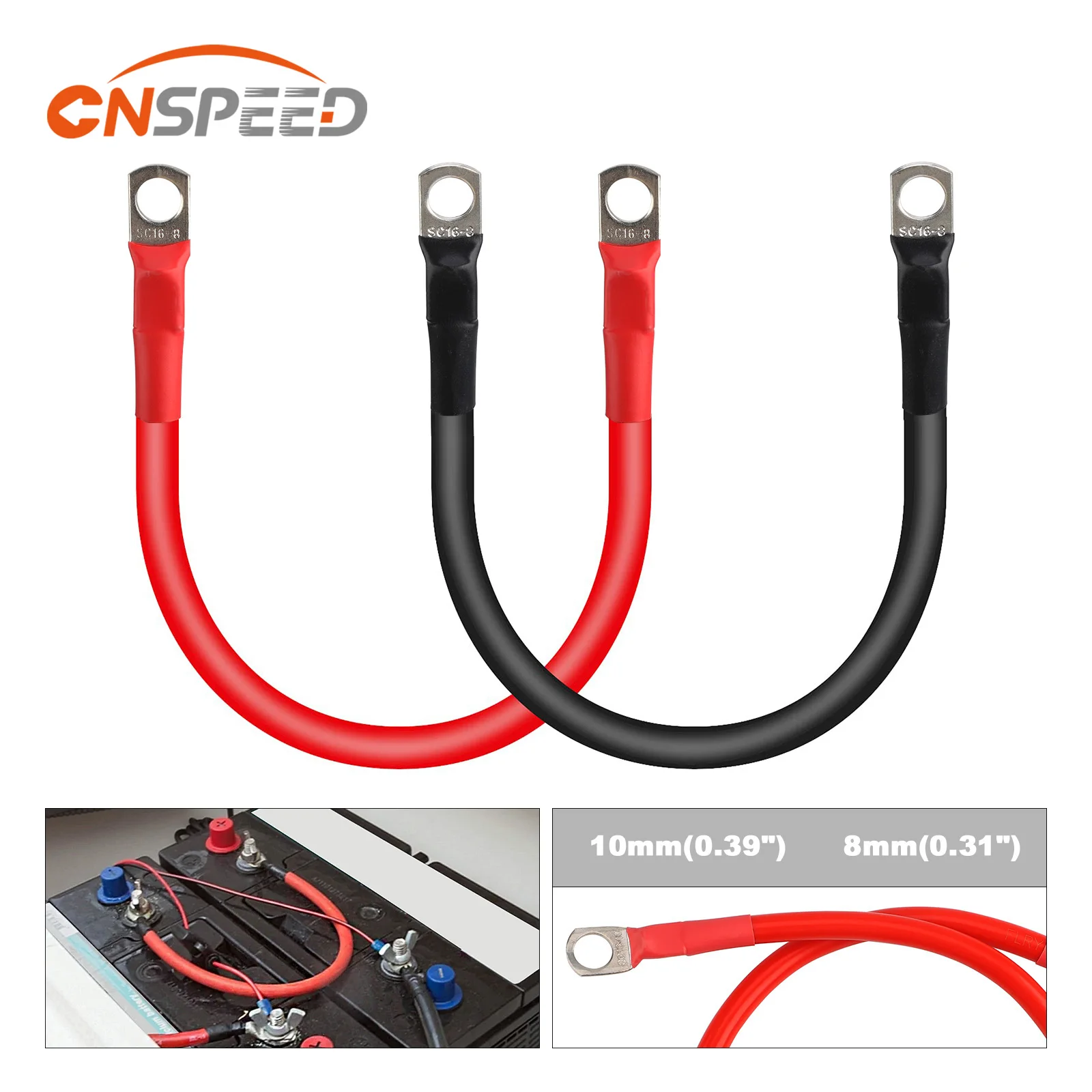 

2Pcs Battery Connection Cable Set Soft Battery Cable Silicone wire Connection Wire Red Copper Core Tin-plated Lug with Terminals