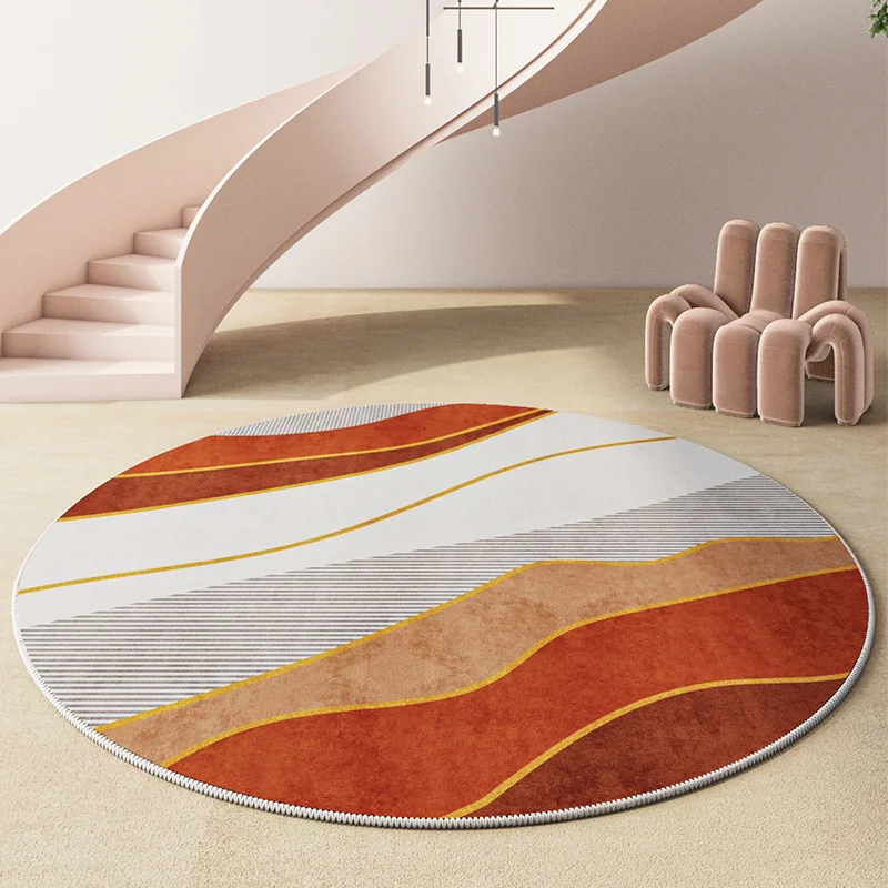 

Modern Round Carpet Orange Living Room Luxury 120x120 Coffee Table Chair Mat Soft Bedroom Carpet Non-slip Washable Lounge Rug